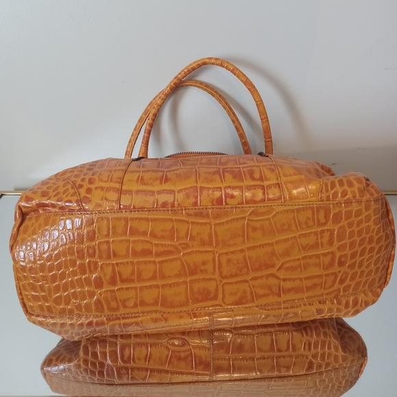 Michael Rome Hobo Leather Orange Crocodile-Embossed Handbag - Picture 8 of 14